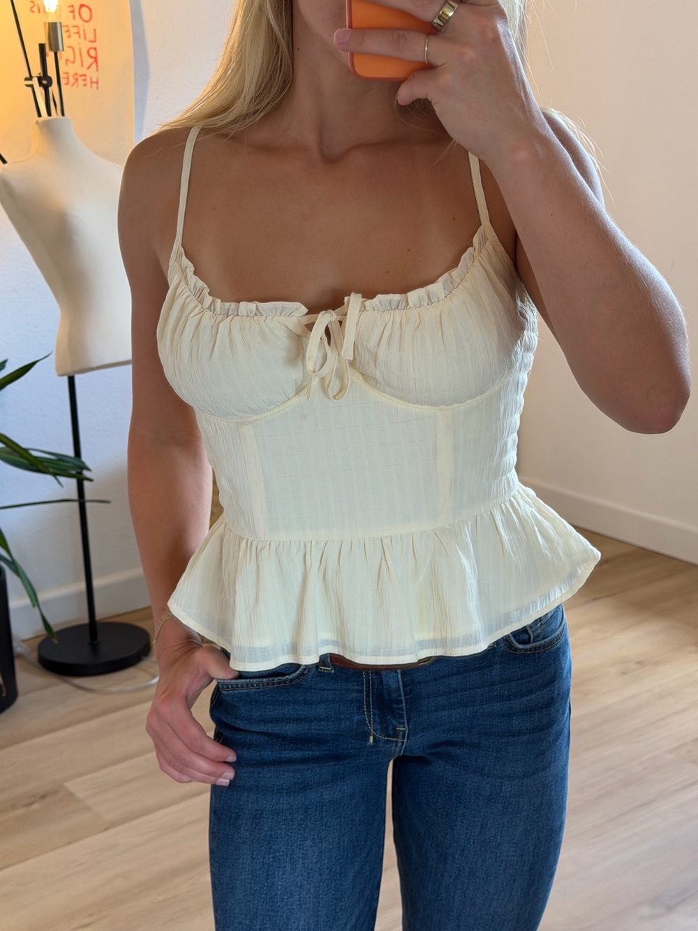 All In Favor Cream Peplum Tie Front Tank Top Size Medium